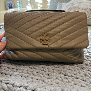 Tory Burch Tan Quilted Shoulder Bag with Gold Logo